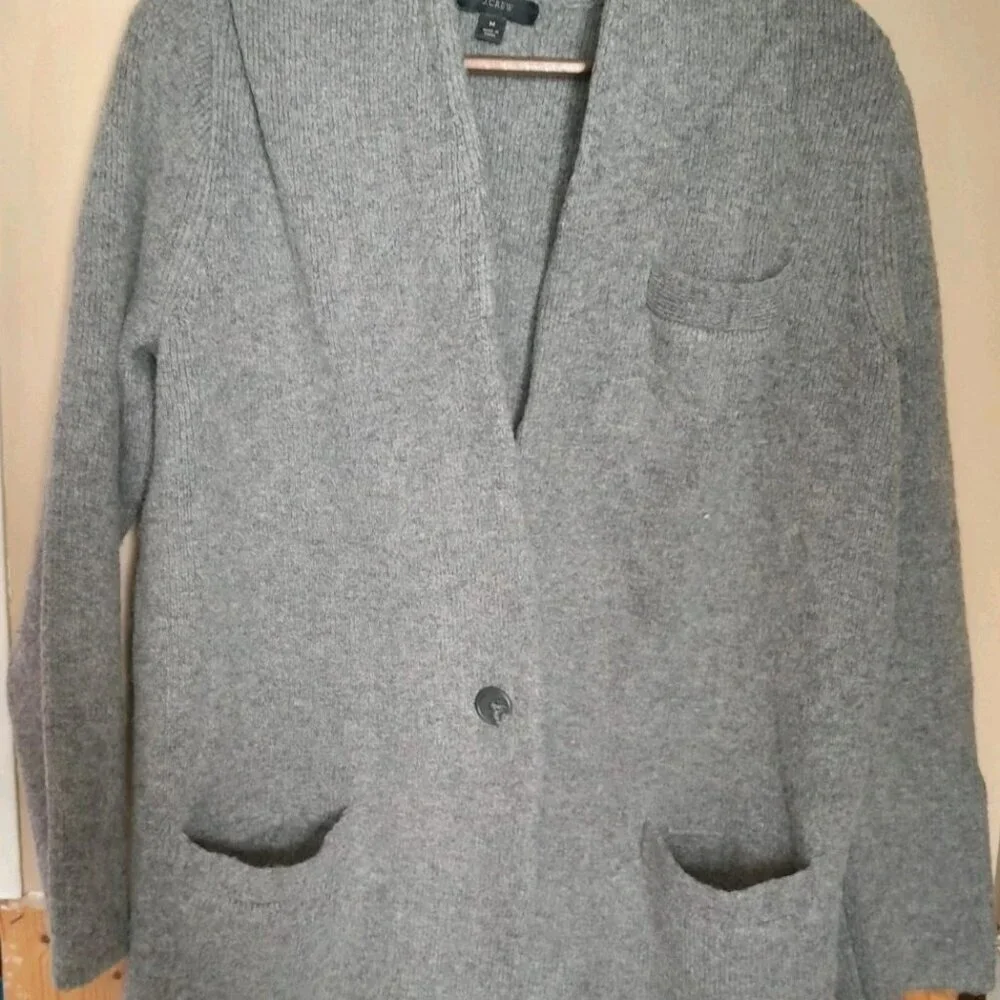J. Crew Womens Cocoon Chunky Sweater Blazer Oversized Heavyweight Sz Medium Gray